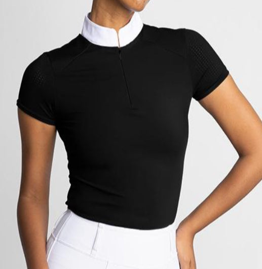 Short sleeve 'AirFlow' white collar - Black